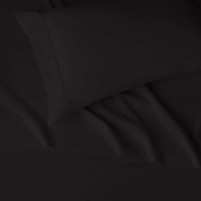 Amazon Basics Lightweight Super Soft Easy Care Microfiber 4-Piece Bed Sheet Set with 14-Inch Deep Pockets, Queen, Black, Solid