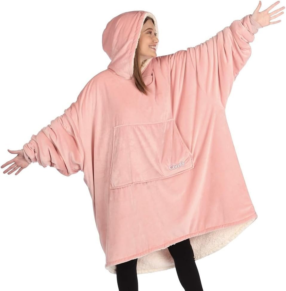 THE COMFY Original | Oversized Microfiber & Sherpa Wearable Blanket, Seen On Shark Tank, One Size Fits All (Blush)