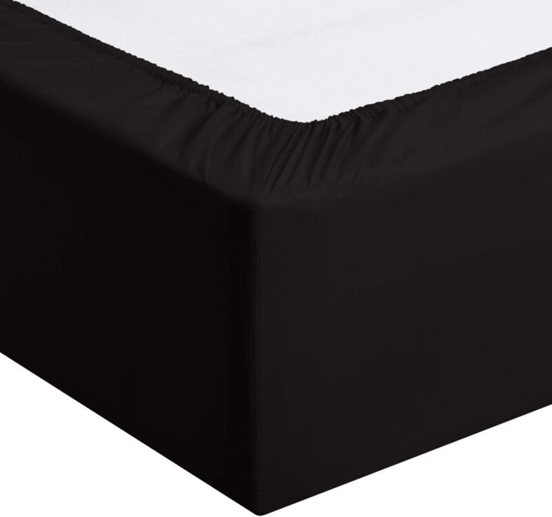 Amazon Basics Lightweight Super Soft Easy Care Microfiber 4-Piece Bed Sheet Set with 14-Inch Deep Pockets, Queen, Black, Solid